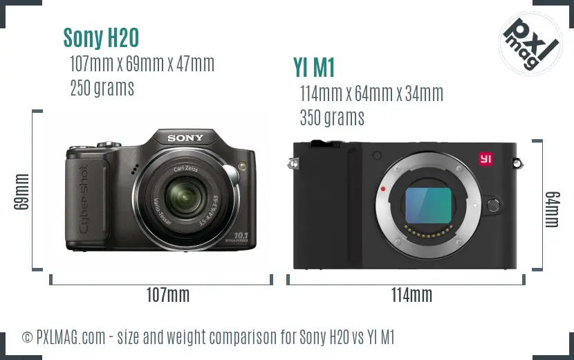 Sony H20 vs YI M1 size comparison