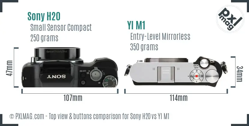 Sony H20 vs YI M1 top view buttons comparison
