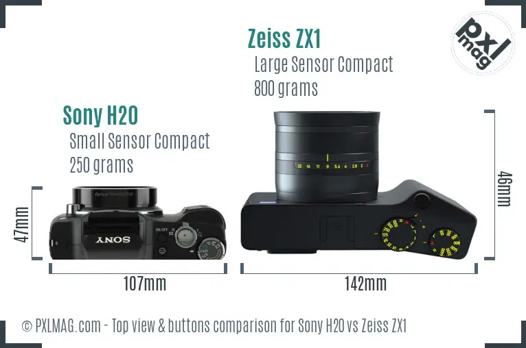 Sony H20 vs Zeiss ZX1 top view buttons comparison