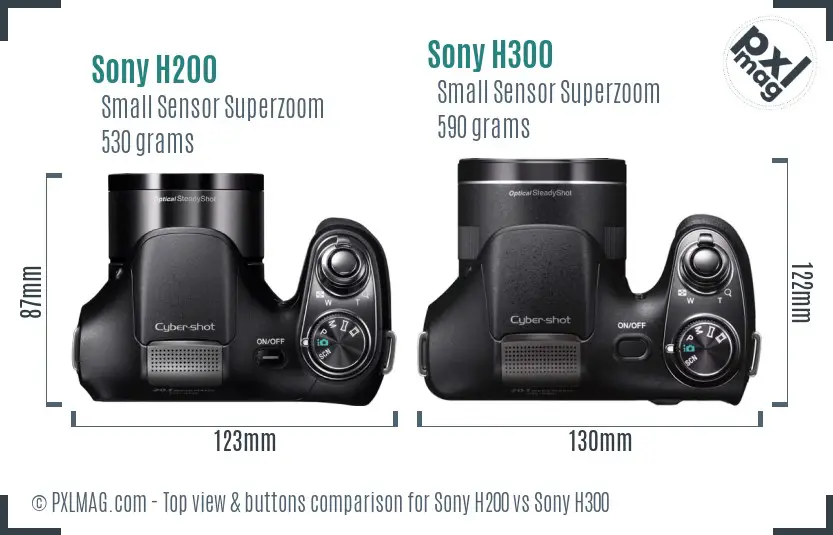 Sony H200 vs Sony H300 top view buttons comparison
