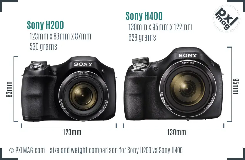 Sony H200 vs Sony H400 size comparison