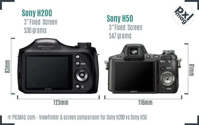 Sony H200 vs Sony H50 Screen and Viewfinder comparison