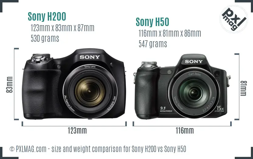 Sony H200 vs Sony H50 size comparison