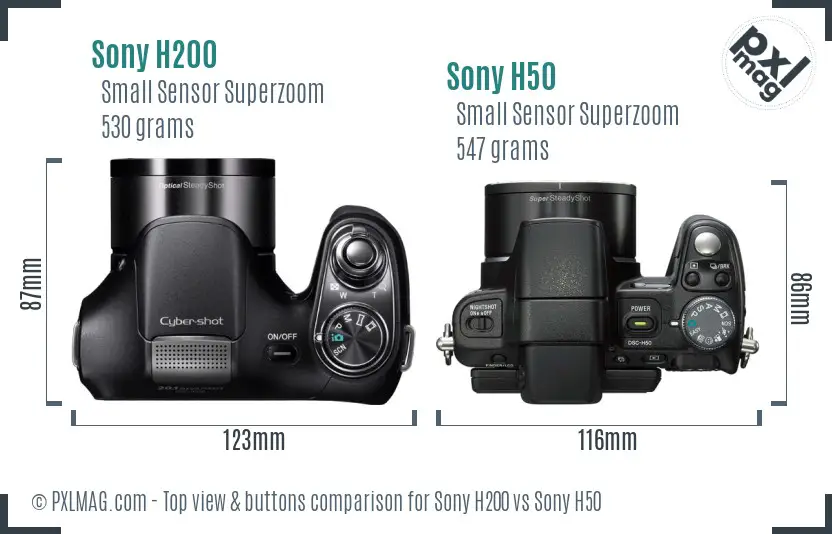 Sony H200 vs Sony H50 top view buttons comparison