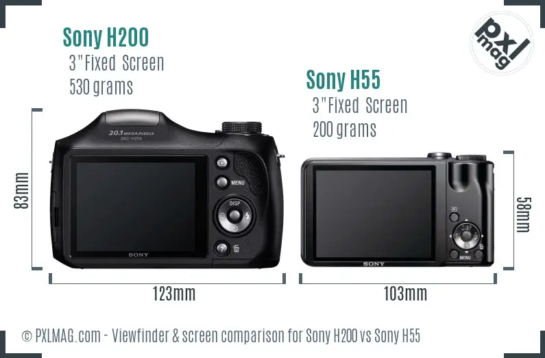 Sony H200 vs Sony H55 Screen and Viewfinder comparison