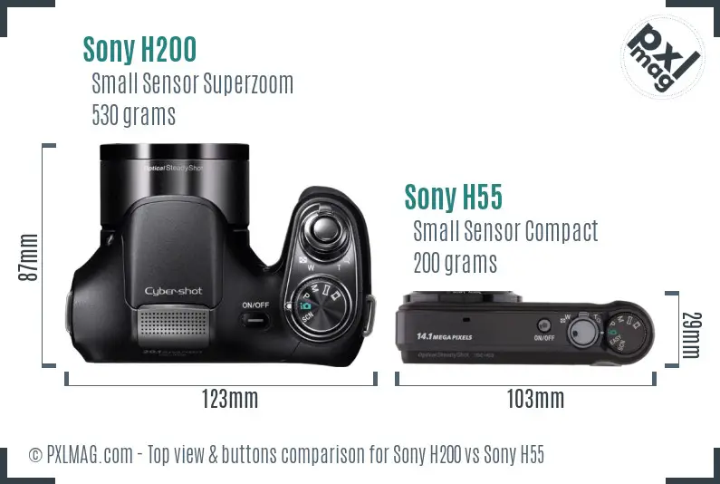 Sony H200 vs Sony H55 top view buttons comparison