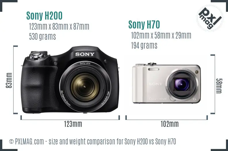 Sony H200 vs Sony H70 size comparison
