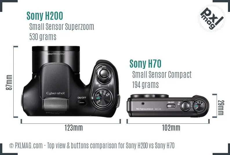 Sony H200 vs Sony H70 top view buttons comparison