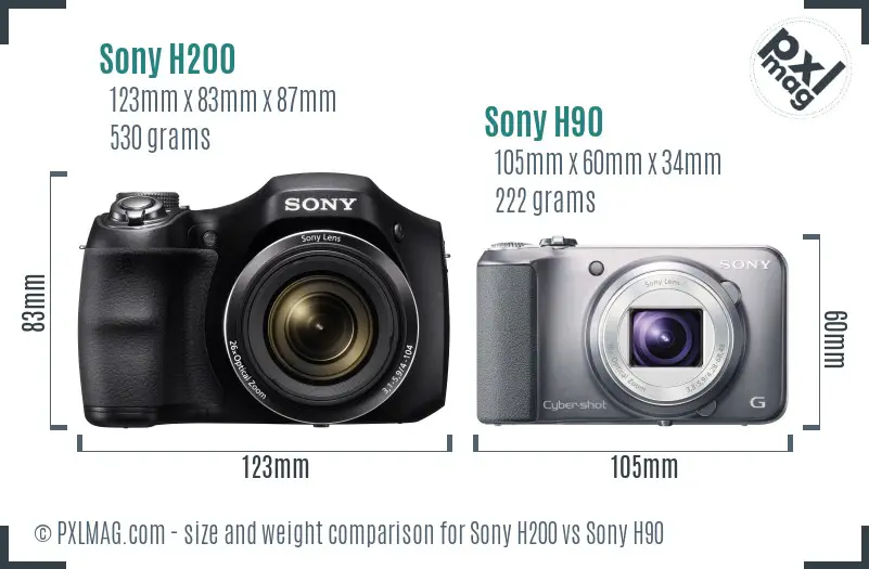 Sony H200 vs Sony H90 size comparison
