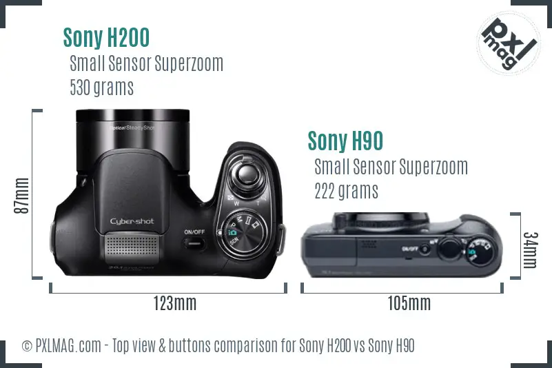 Sony H200 vs Sony H90 top view buttons comparison