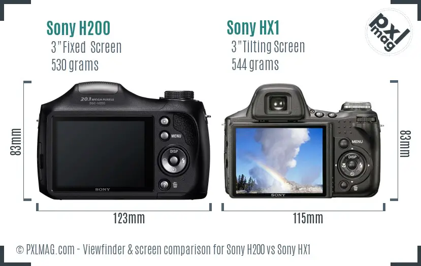 Sony H200 vs Sony HX1 Screen and Viewfinder comparison