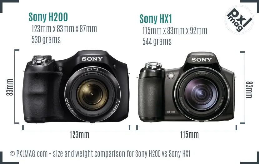 Sony H200 vs Sony HX1 size comparison