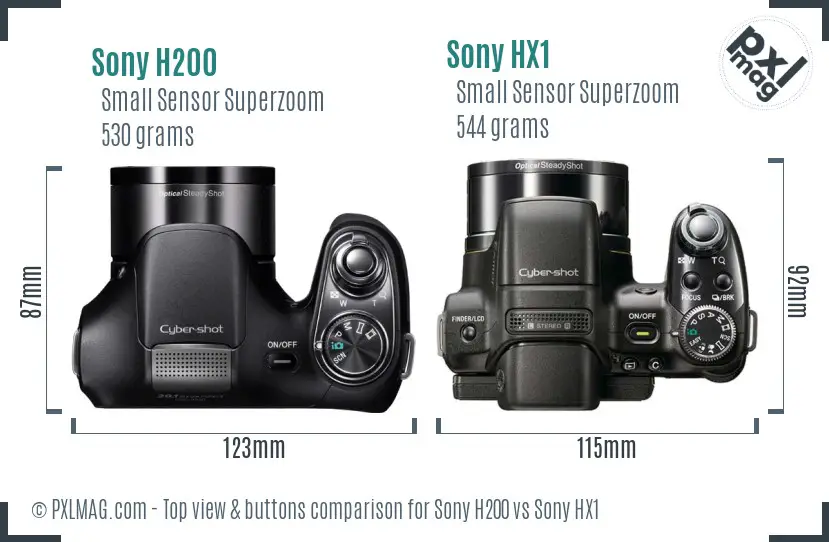 Sony H200 vs Sony HX1 top view buttons comparison