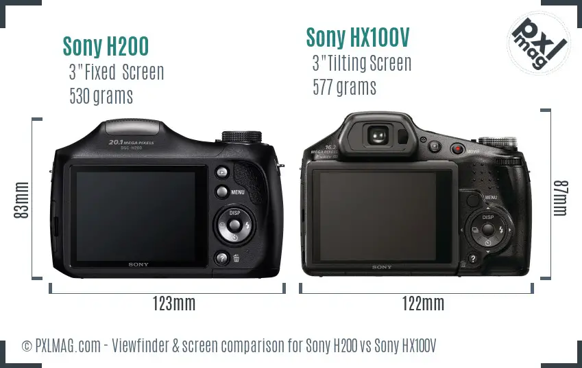 Sony H200 vs Sony HX100V Screen and Viewfinder comparison
