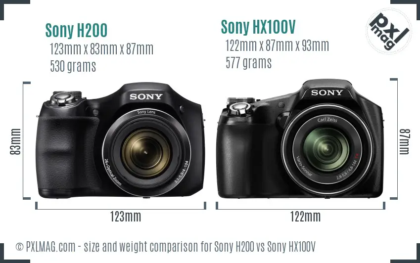 Sony H200 vs Sony HX100V size comparison