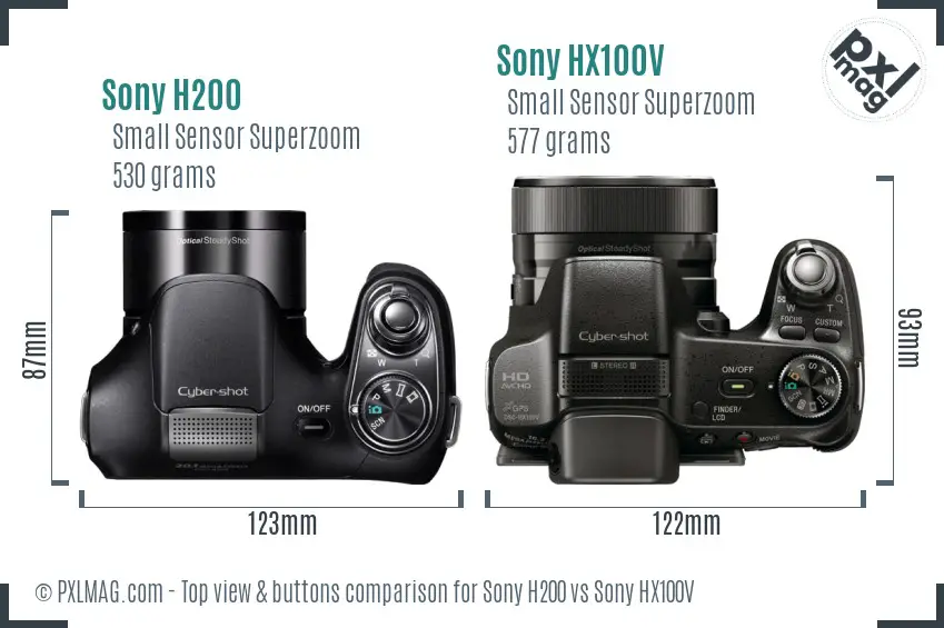 Sony H200 vs Sony HX100V top view buttons comparison