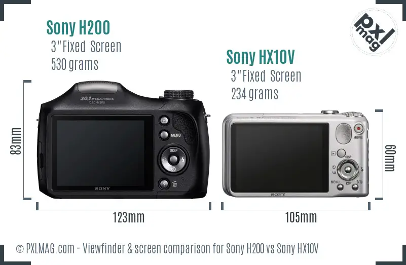 Sony H200 vs Sony HX10V Screen and Viewfinder comparison