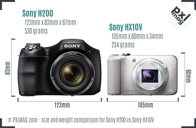 Sony H200 vs Sony HX10V size comparison