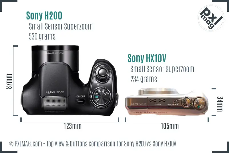 Sony H200 vs Sony HX10V top view buttons comparison