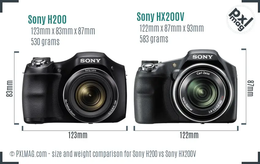 Sony H200 vs Sony HX200V size comparison