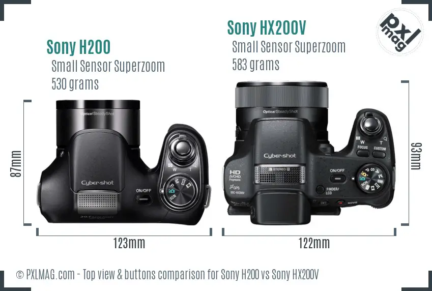 Sony H200 vs Sony HX200V top view buttons comparison