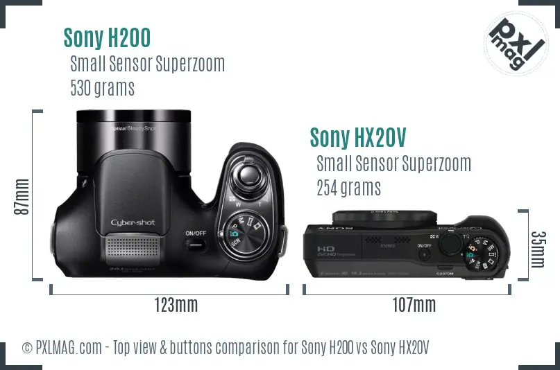 Sony H200 vs Sony HX20V top view buttons comparison