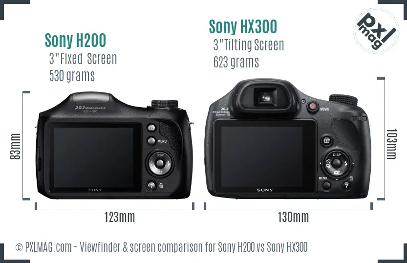 Sony H200 vs Sony HX300 Screen and Viewfinder comparison