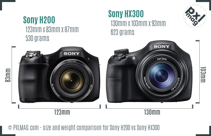 Sony H200 vs Sony HX300 size comparison