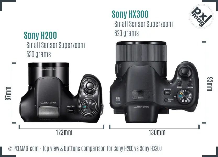 Sony H200 vs Sony HX300 top view buttons comparison