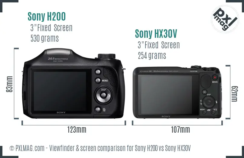 Sony H200 vs Sony HX30V Screen and Viewfinder comparison