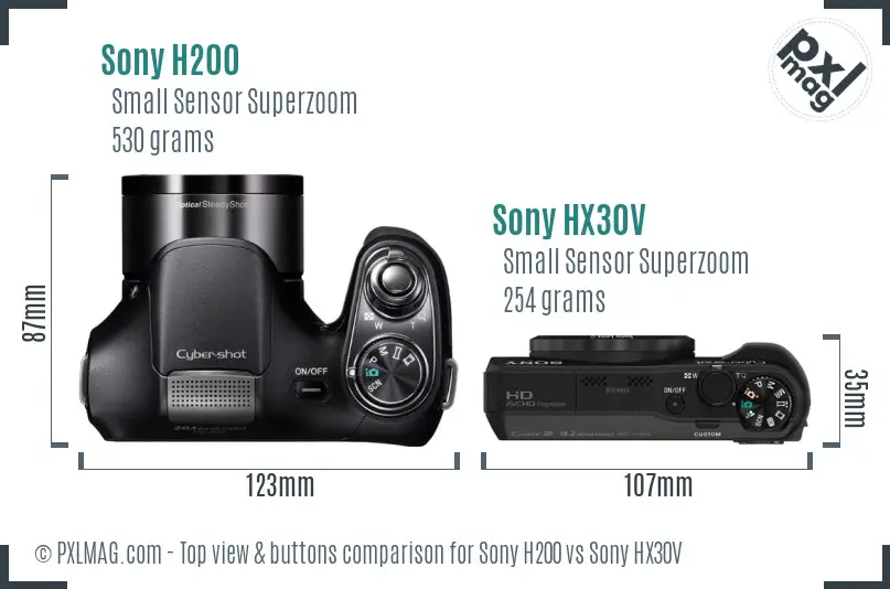 Sony H200 vs Sony HX30V top view buttons comparison
