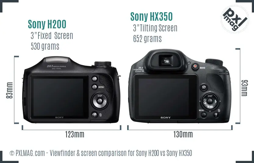 Sony H200 vs Sony HX350 Screen and Viewfinder comparison