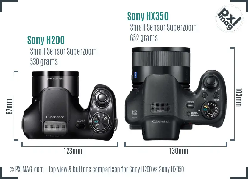 Sony H200 vs Sony HX350 top view buttons comparison