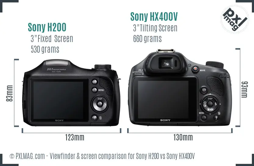 Sony H200 vs Sony HX400V Screen and Viewfinder comparison