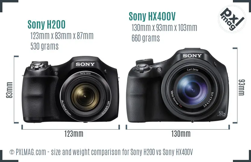 Sony H200 vs Sony HX400V size comparison