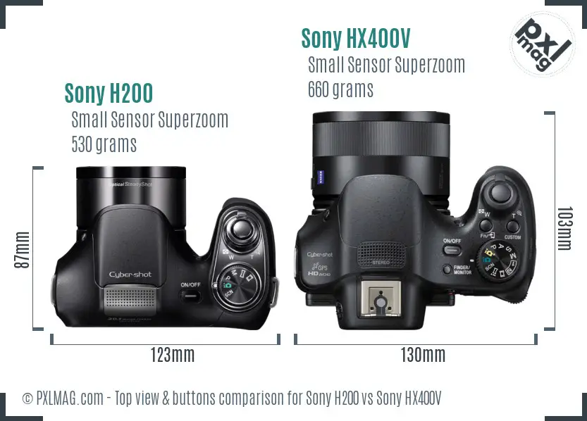 Sony H200 vs Sony HX400V top view buttons comparison