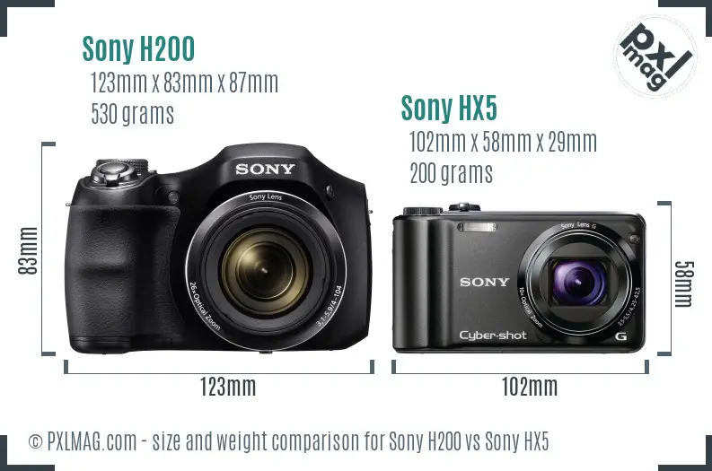 Sony H200 vs Sony HX5 size comparison