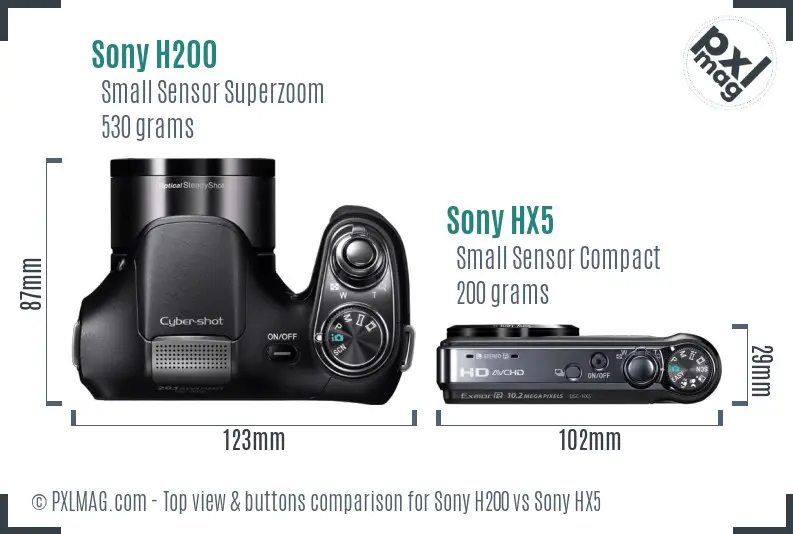 Sony H200 vs Sony HX5 top view buttons comparison
