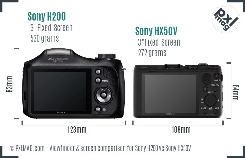 Sony H200 vs Sony HX50V Screen and Viewfinder comparison