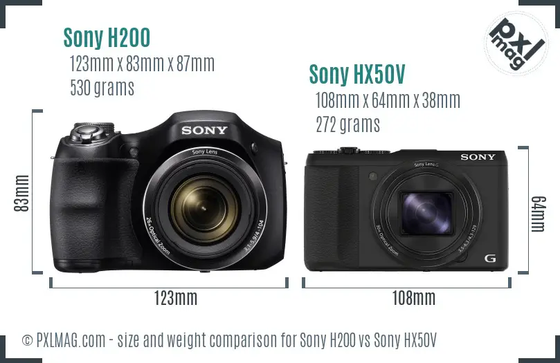 Sony H200 vs Sony HX50V size comparison