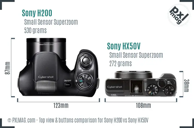 Sony H200 vs Sony HX50V top view buttons comparison