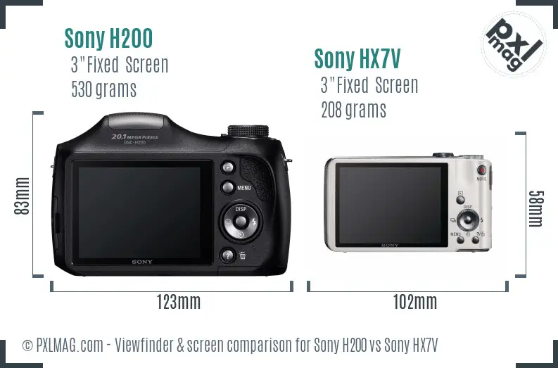 Sony H200 vs Sony HX7V Screen and Viewfinder comparison