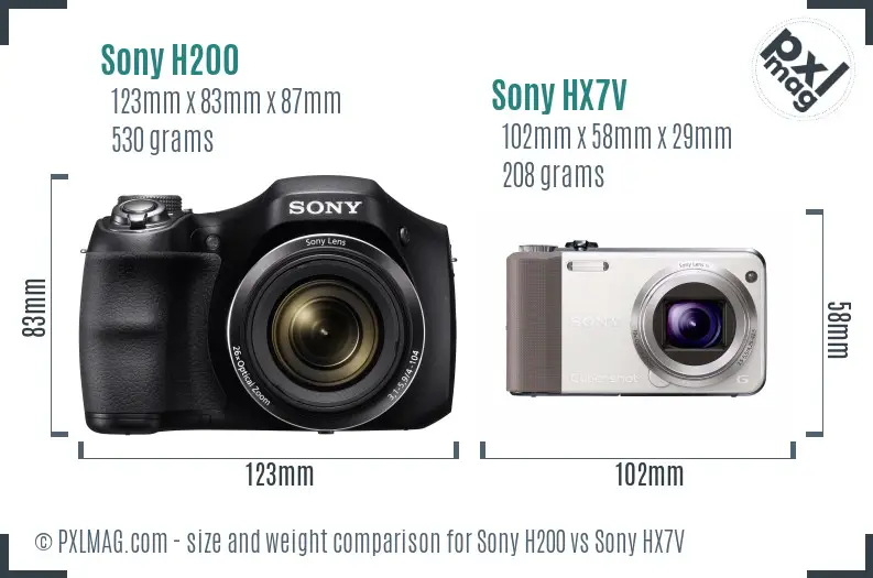 Sony H200 vs Sony HX7V size comparison
