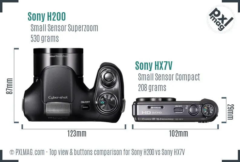 Sony H200 vs Sony HX7V top view buttons comparison
