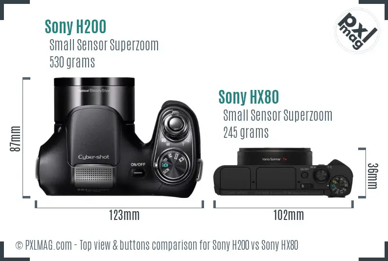 Sony H200 vs Sony HX80 top view buttons comparison