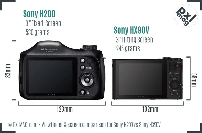 Sony H200 vs Sony HX90V Screen and Viewfinder comparison