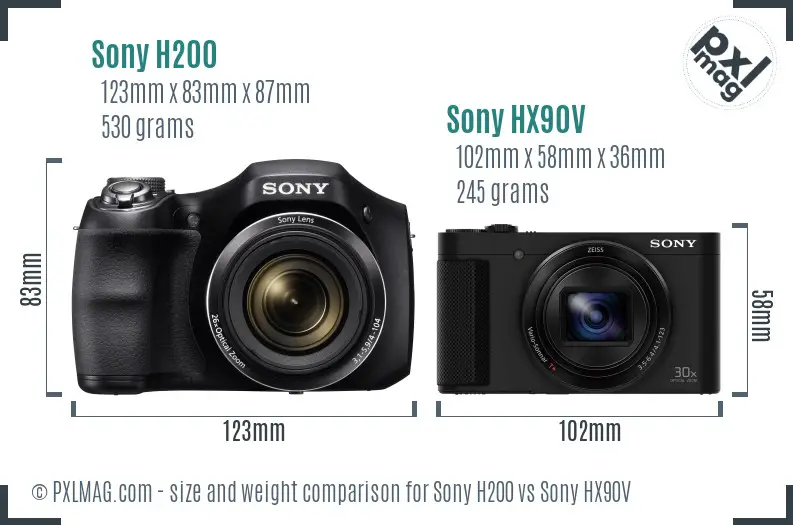 Sony H200 vs Sony HX90V size comparison