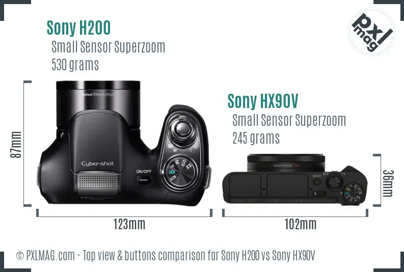 Sony H200 vs Sony HX90V top view buttons comparison