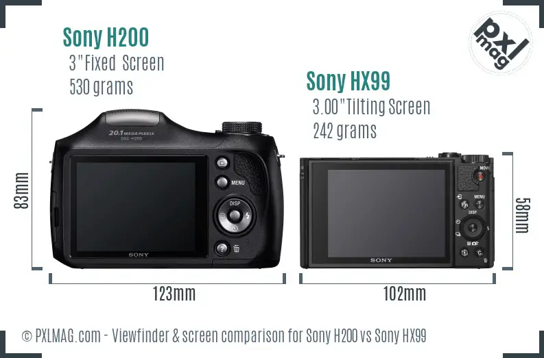 Sony H200 vs Sony HX99 Screen and Viewfinder comparison