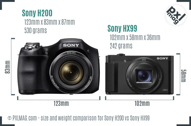 Sony H200 vs Sony HX99 size comparison